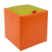 Taburet Box imitatie piele - portocaliu/verde